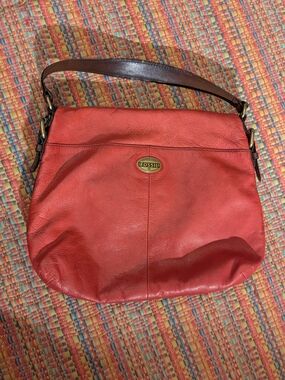 Fossil Red Genuine Leather Hobo Bag